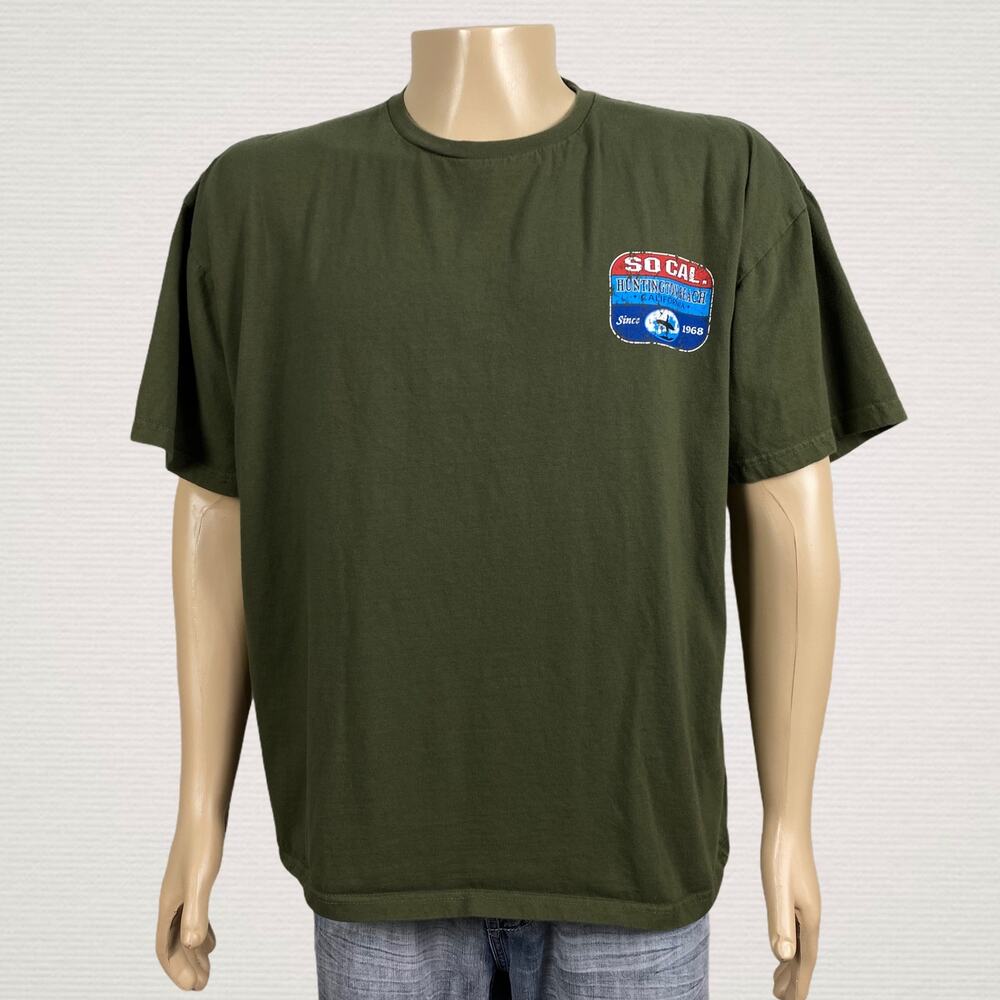 So Cal Huntington Beach Surfer Green Distressed Print Men's T Shirt 2XL
